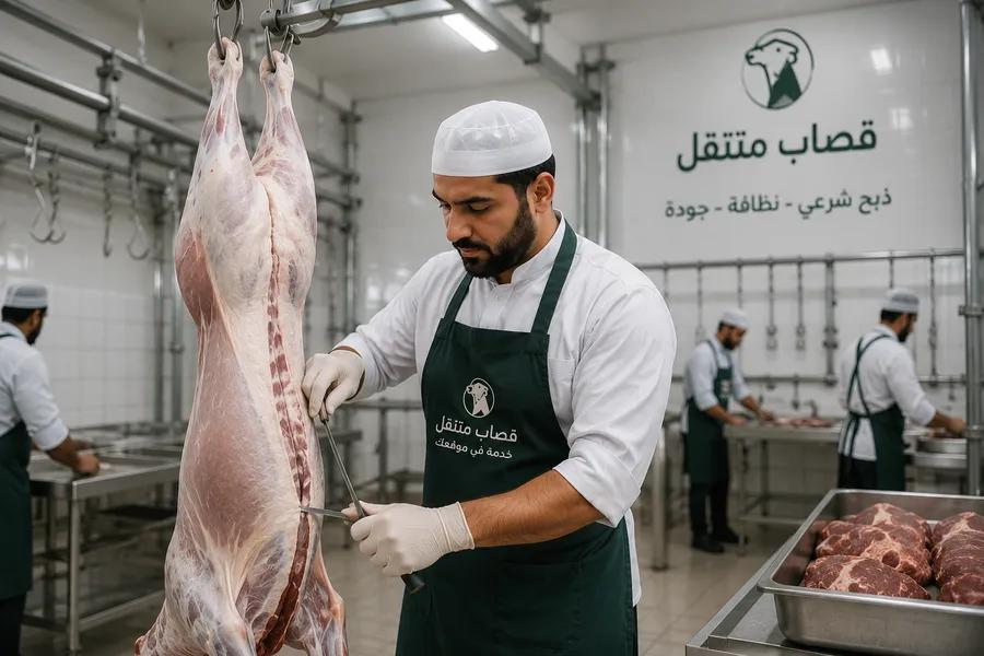 قصاب محترف ينفذ خدمة الذبح في المسلخ بالكويت وفق الشريعة الإسلامية مع تجهيز الذبيحة داخل مسلخ مرخص.